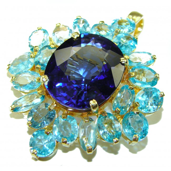 Pure Perfection London Blue Topaz 14K Gold over .925 Sterling Silver handmade Pendant