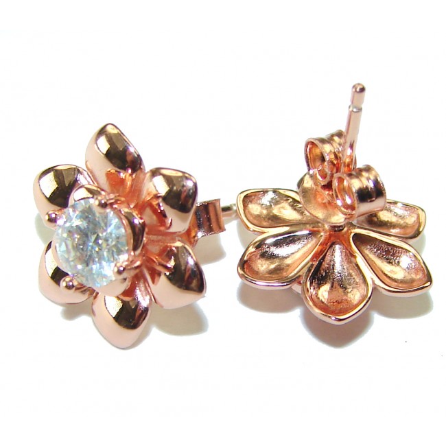 Posh White Flowers 14K Rose Gold over .925 Sterling Silver handcrafted Earrings