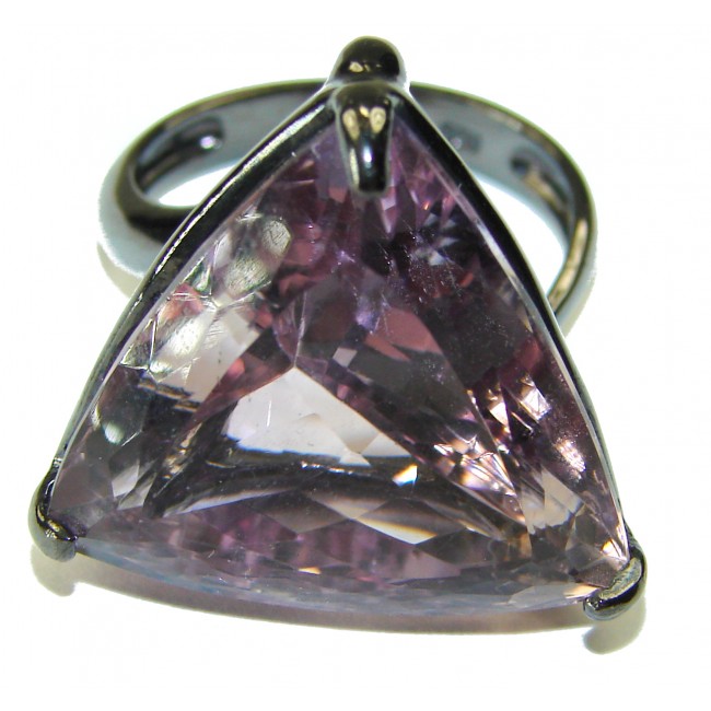 Real Diva 35.5 carat rare Trillion cut Pink Amethyst black rhodium over .925 Silver handcrafted Cocktail Ring s. 9