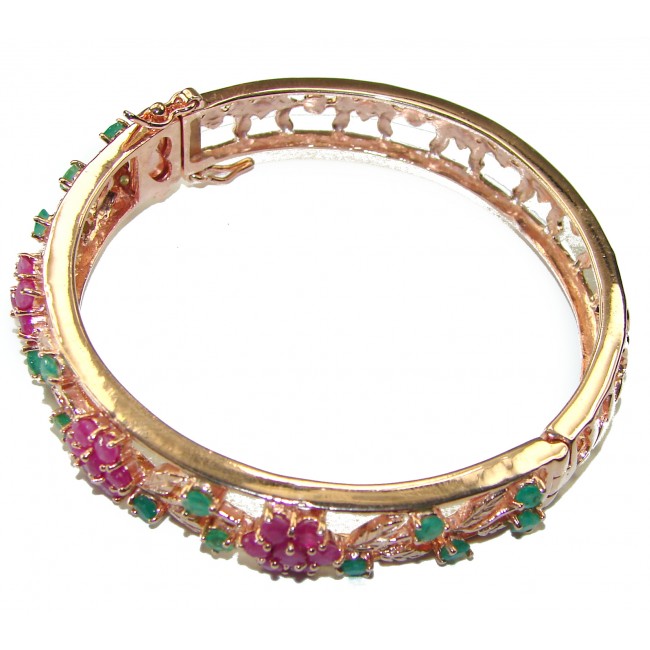 Floral design Authentic Ruby 14K Rose Gold over .925 Sterling Silver handmade bangle Bracelet