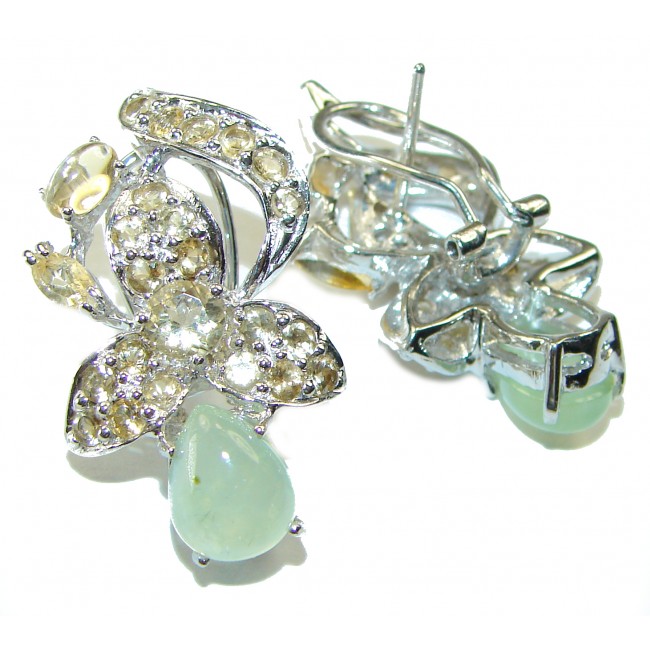 Green Blooning Natural Prehnite Citrine .925 Sterling Silver handmade earrings