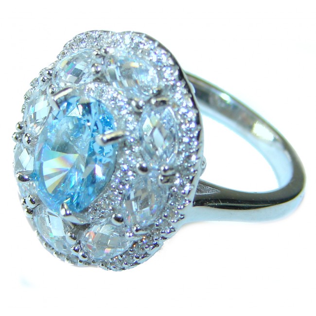 8.8 carat oval shape Swiss Blue Topaz .925 Sterling Silver handmade Ring size 7 1/4