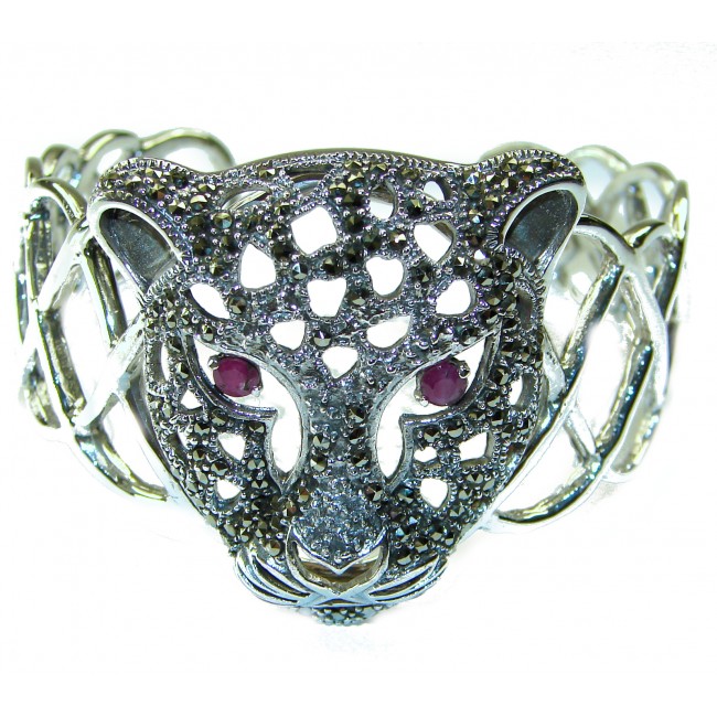 Precious Panther Natural Ruby Marcasite .925 Sterling Silver handcrafted Bracelet
