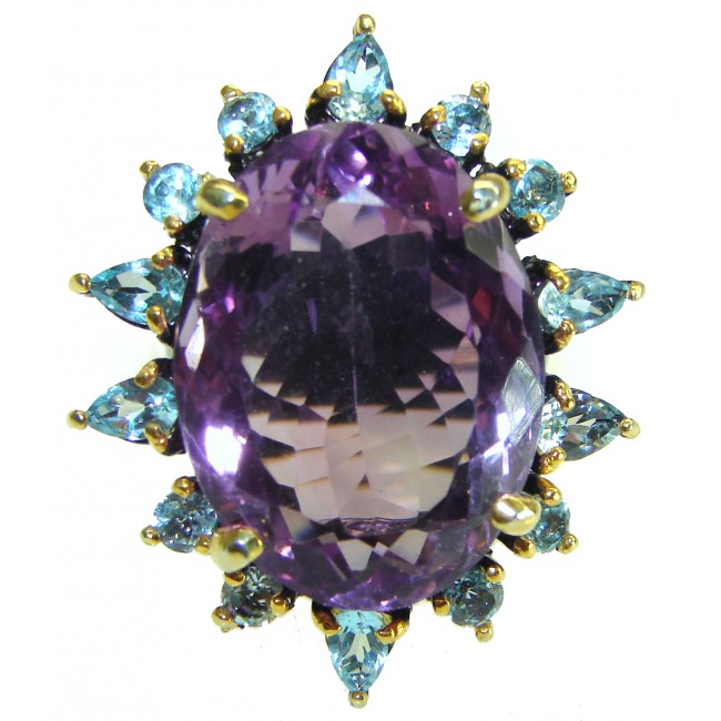 Large Spectacular 28.5 carat Pink Amethyst black rhodium over .925 Sterling Silver Handcrafted Ring size 8