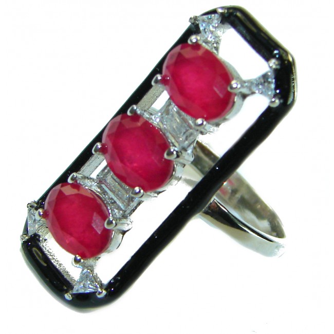 Very Unique Ruby black enamel .925 Sterling Silver handmade Ring size 5 1/2
