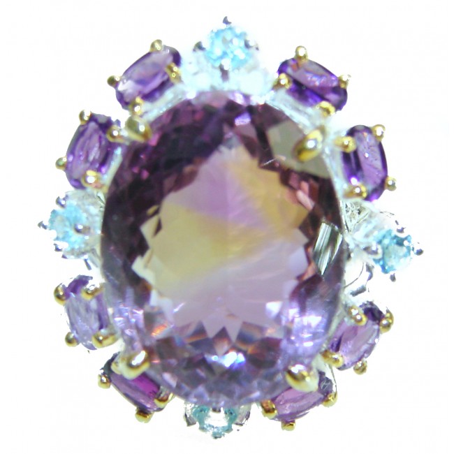 Huge 28.5 carat authentic Ametrine .925 Sterling Silver handcrafted Ring s. 8