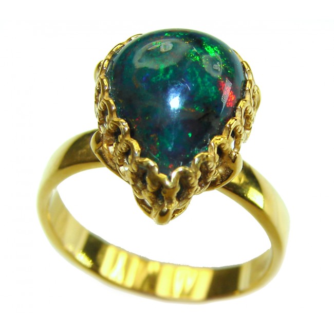 A Cosmic Energy Genuine 5.5 carat Black Opal 18K Gold over .925 Sterling Silver handmade Ring size 7