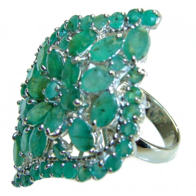 Fancy Authentic Emerald Sapphire .925 Sterling Silver handmade Huge Ring size 7