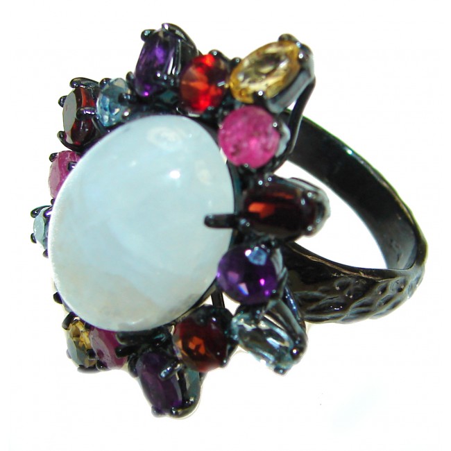 Best quality Genuine Fire Moonstone black rhodium over .925 Sterling Silver handcrafted ring size 8 1/2