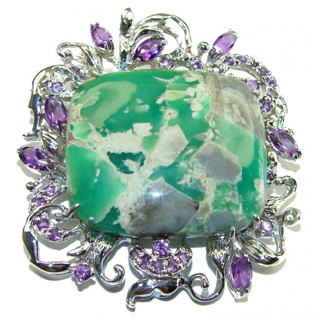 44. 5 grams Great Beauty Chrysoprase Amethyst .925 Sterling Silver handcrafted Pendant Brooch