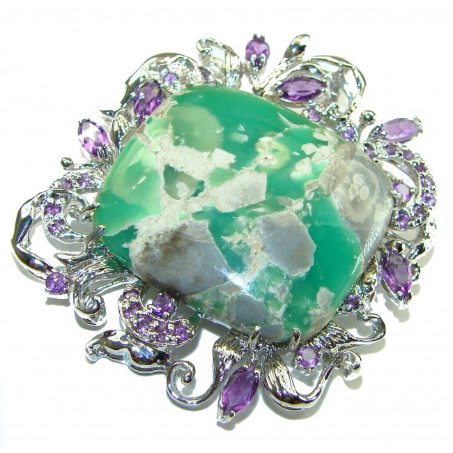 44. 5 grams Great Beauty Chrysoprase Amethyst .925 Sterling Silver handcrafted Pendant Brooch