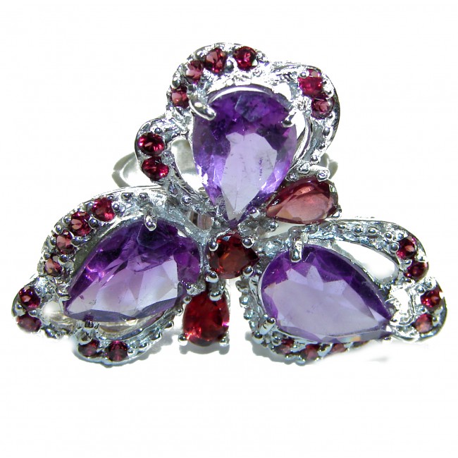Large Purple Flower 33.5 carat Pink Amethyst .925 Sterling Silver Handcrafted Ring size 7