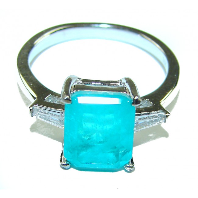 Emerald Cut 6.6ctw Paraiba Tourmaline .925 Sterling Silver handcrafted Statement Ring size 7