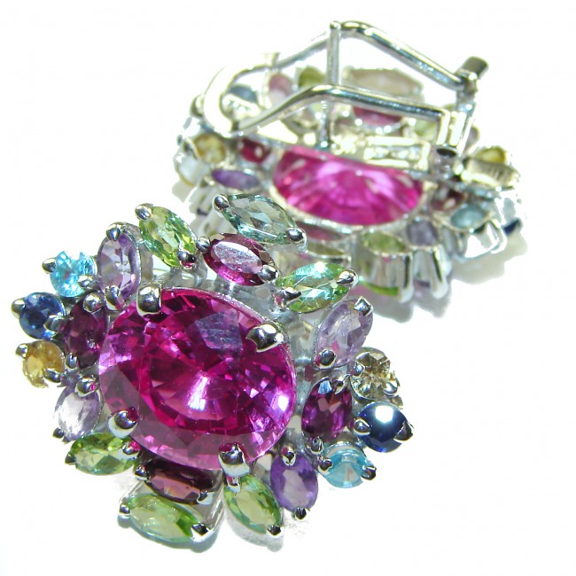 Princess Charm Pink Topaz .925 Sterling Silver handcrafted Large earrings