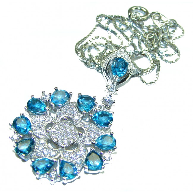 Exquisite London Blue Topaz .925 Sterling Silver 25 inches handcrafted Necklace