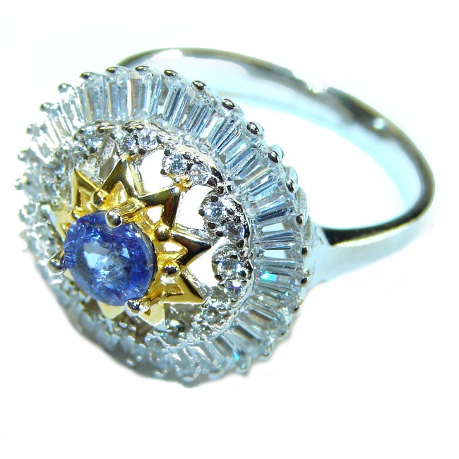 Incredible authentic Tanzanite 14K Gold .925 Sterling Silver handmade Ring size 7 3/4