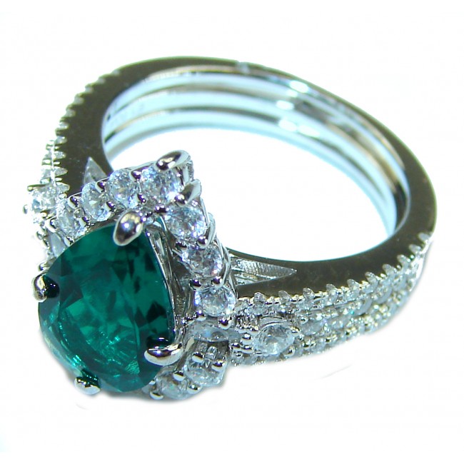 Incredible genuine Emerald .925 Sterling Silver handcrafted Ring size 5