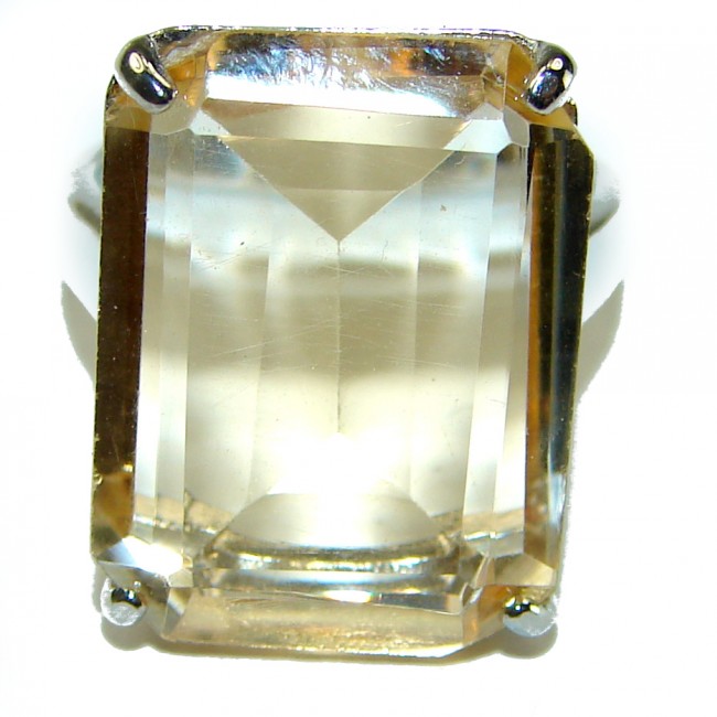 28.8 carat Genuine Lemon Quartz .925 Sterling Silver handcrafted ring size 6 3/4
