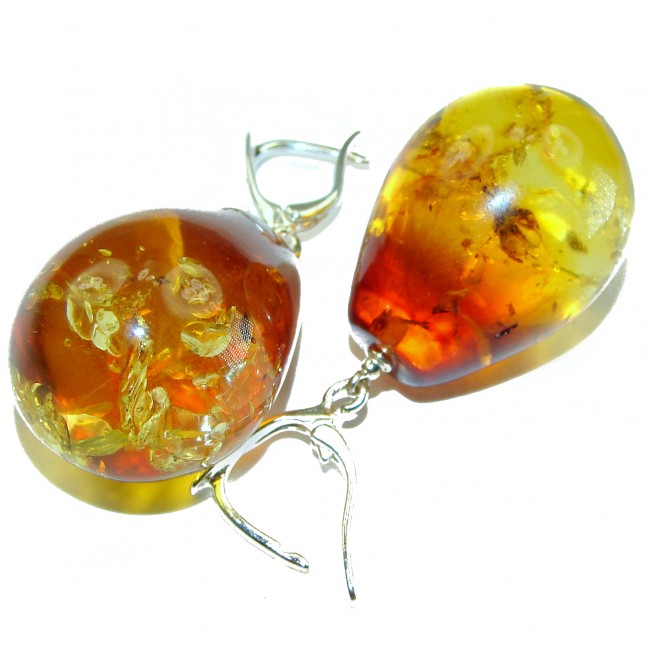 Huge Golden Honey Drops Baltic Polish Amber .925 Sterling Silver earrings