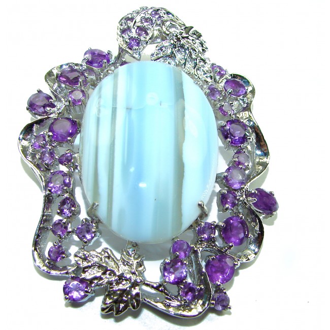 Vintage Beauty genuine Breathtaking Owyhee Blue Opal .925 Sterling Silver handmade Pendant and Brooch
