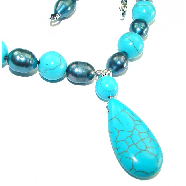 Bohemian Style Turquoise Mother of Pearl .925 Sterling Silver handmade necklace