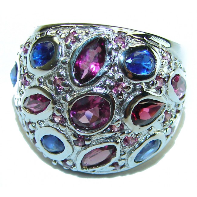 Red Beauty authentic Garnet Iolite .925 Sterling Silver Large handcrafted Ring size 7 3/4