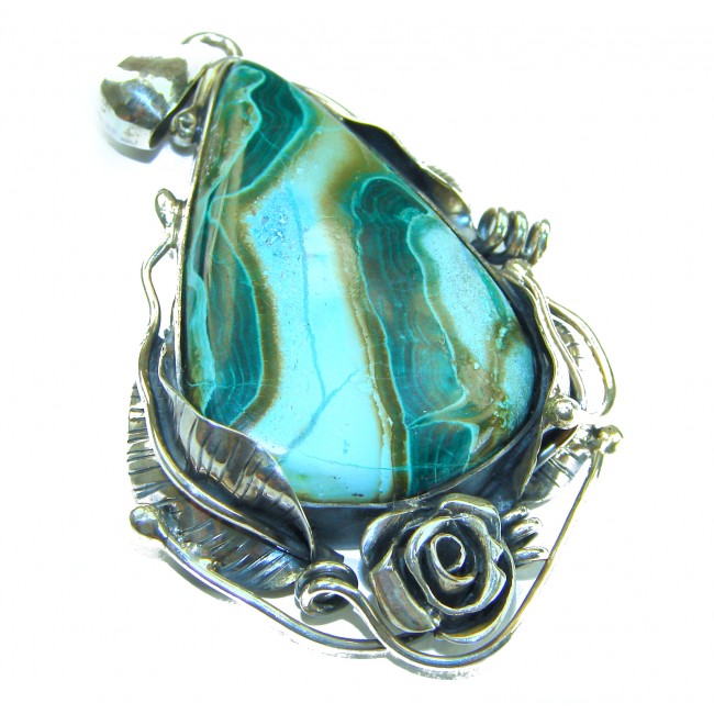 Colors of Earth Authentic Chrysocolla .925 Sterling Silver handcrafted Large Pendant