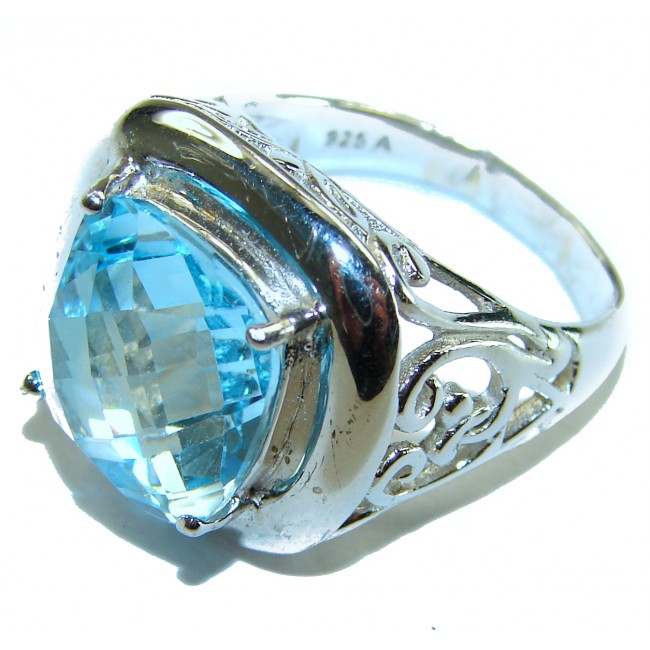 12.8 carat shape Swiss Blue Topaz .925 Sterling Silver handmade Ring size 7