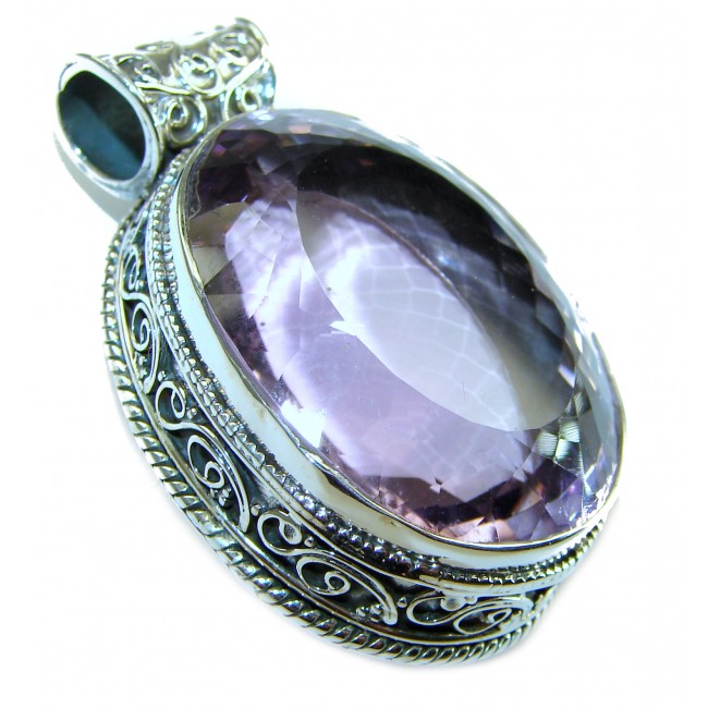 Cosmic Blast Best quality 33.5 grams Oval cut Genuine Pink Amethyst .925 Sterling Silver handcrafted pendant