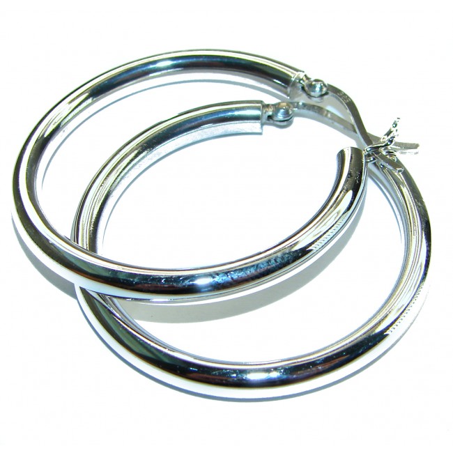Huge 1.5 inches long .925 Sterling Silver handmade Bali made Hoop Earrings