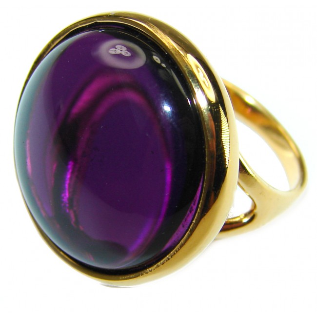 Purple Full Moon Amethyst 14K Gold over .925 Sterling Silver Handcrafted Large Ring size 6