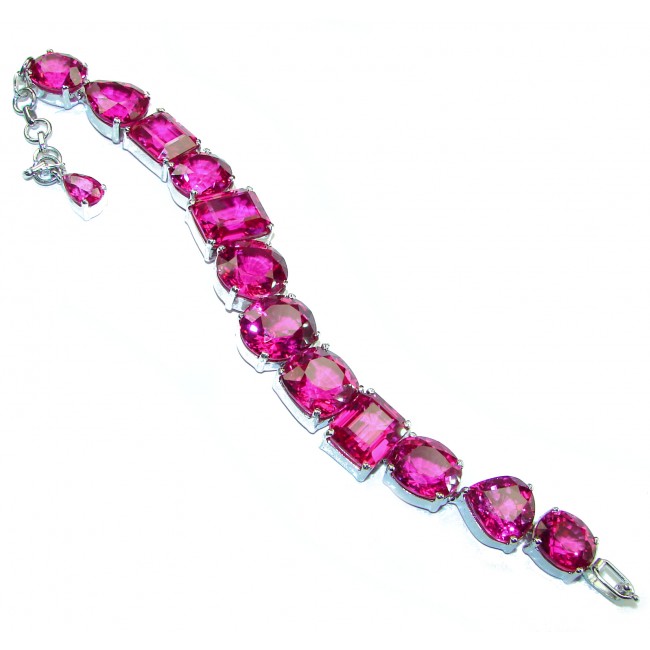 Precious Natural Rich Pink Raspberry Topaz .925 Sterling Silver Bracelet