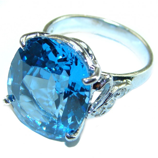 25.5 carat Fancy Swiss Blue Topaz .925 Sterling Silver handmade Ring size 7 1/4