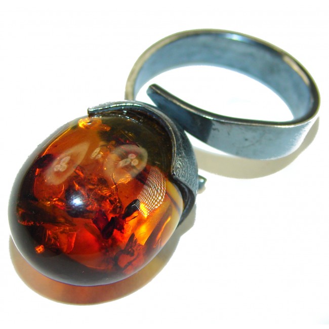 Authentic Baltic Amber black rhodium over .925 Sterling Silver handcrafted ring; s. 8 3/4