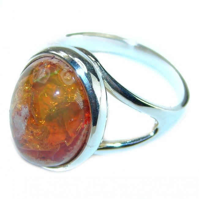Natural Mexican Fire Opal .925 Sterling Silver handmade ring size 6