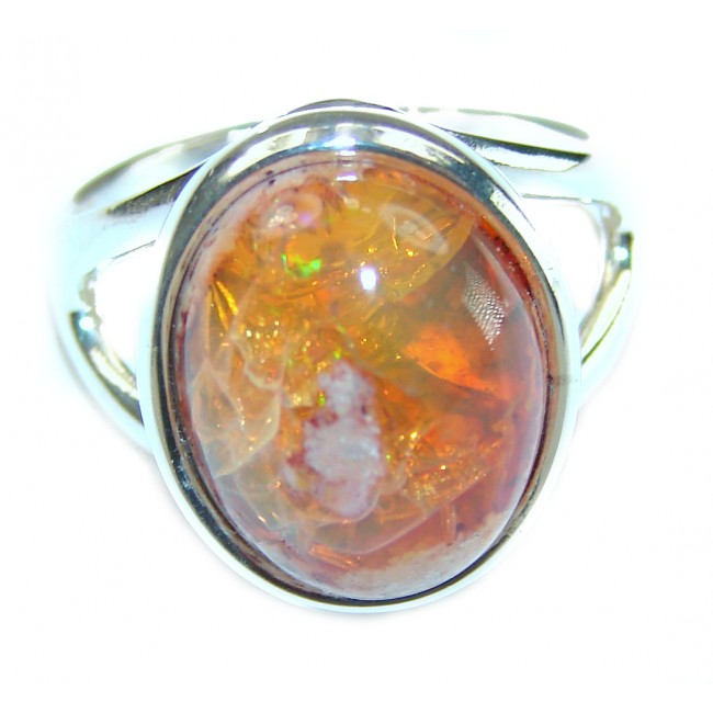 Natural Mexican Fire Opal .925 Sterling Silver handmade ring size 6