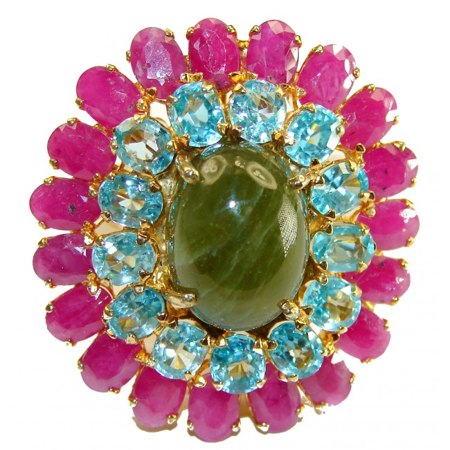 Brazilian Green Tourmaline 14K Gold over .925 Sterling Silver Perfectly handcrafted Ring s. 5