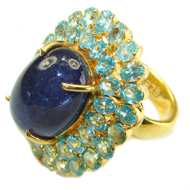 36.8 carat Swiss Blue Topaz Sapphire 14K Gold over .925 Sterling Silver handmade Large Ring size 7