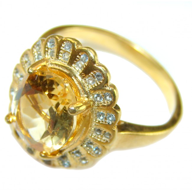 Authentic Citrine 14k Gold over .925 Sterling Silver handmade Cocktail Ring s. 8