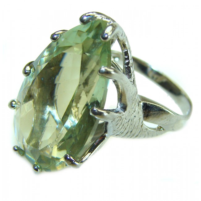 26.5 carat Natural Green Amethyst .925 Sterling Silver Large Statement ring size 7