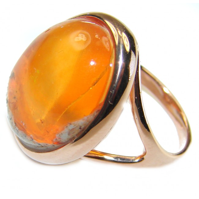 Natural Mexican Fire Opal 14K Rose Gold over .925 Sterling Silver handmade ring size 6 1/4