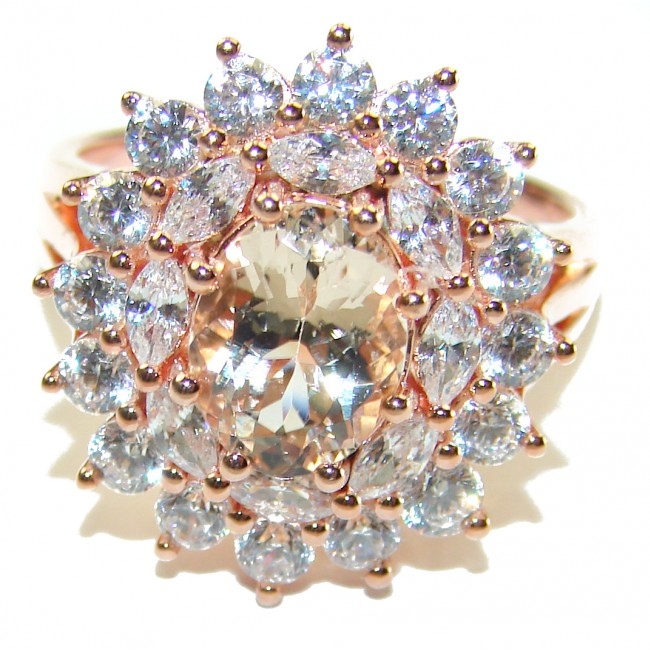 Exceptional Morganite 14K Rose Gold over .925 Sterling Silver handcrafted ring s. 7 1/4