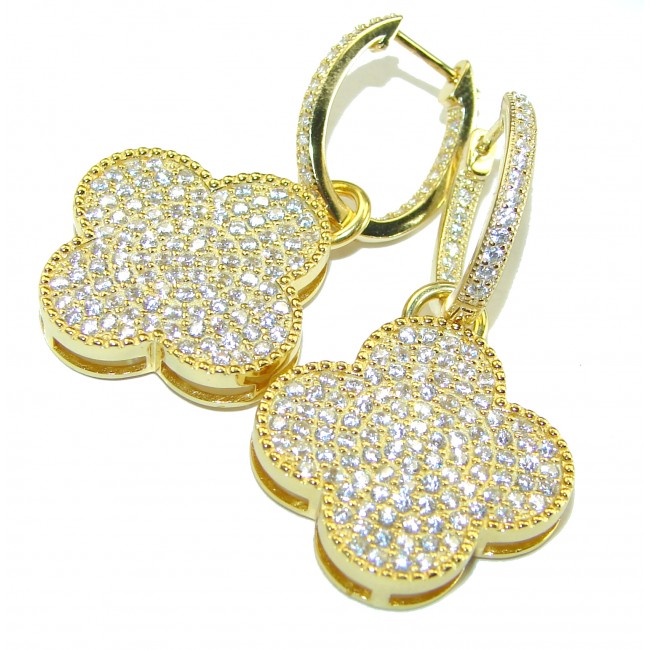 Outstanding Lucky Four Leaf Clover White Topaz 18K Gold over .925 Sterling Silver Earrings