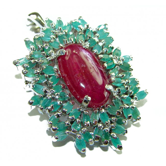 Excellent quality Genuine Ruby Emerald .925 Sterling Silver handmade Pendant - Brooch