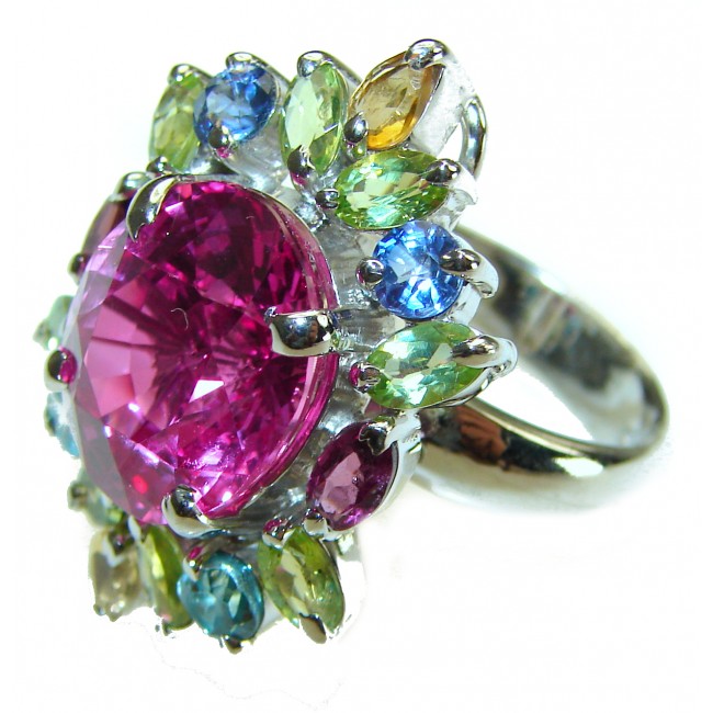 Real Diva 22.5 carat oval cut Pink Topaz .925 Silver handcrafted Cocktail Ring s. 7 3/4