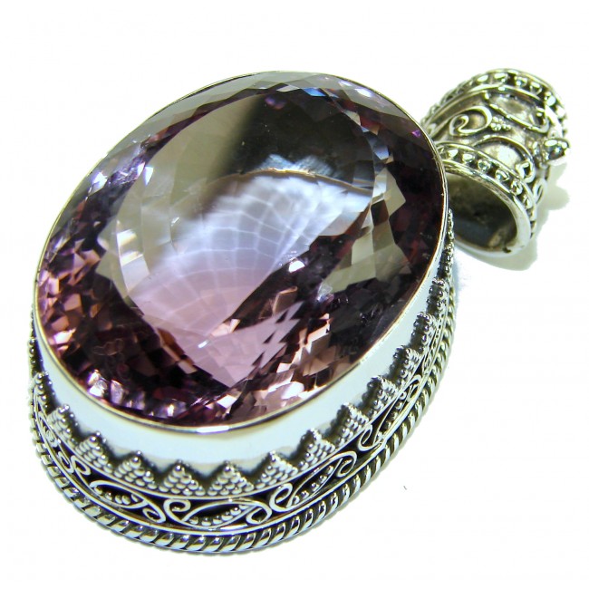 Cosmic Blast Best quality 36.5 grams Oval cut Genuine Pink Amethyst .925 Sterling Silver handcrafted pendant