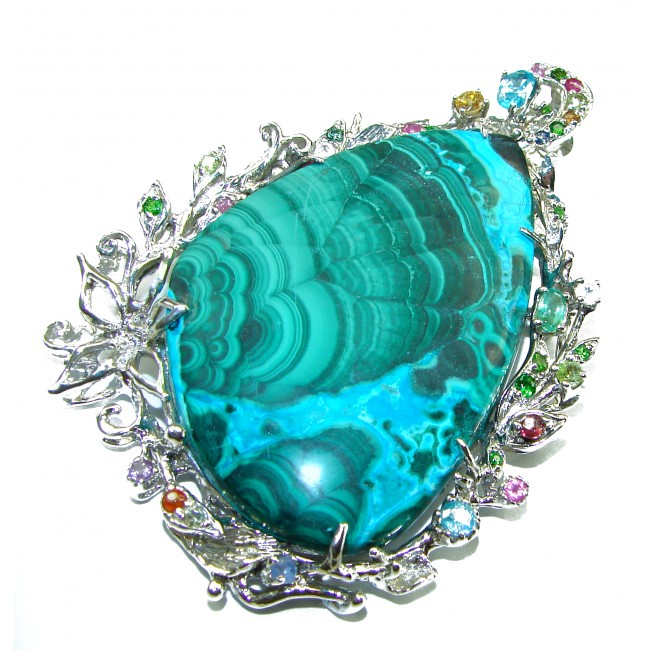 Colors of the Earth Authentic Chrysocolla .925 Sterling Silver handcrafted Large Pendant - Brooch