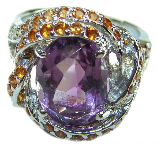 Fancy authentic Amethyst orange Sapphire .925 Sterling Silver Handcrafted Ring size 7 3/4