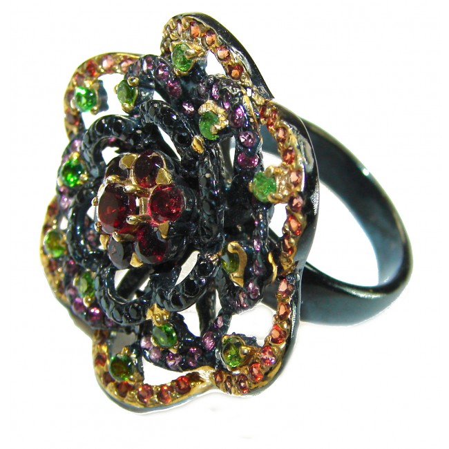 Red Beauty authentic Garnet black rhodium over .925 Sterling Silver Large handcrafted Ring size 9