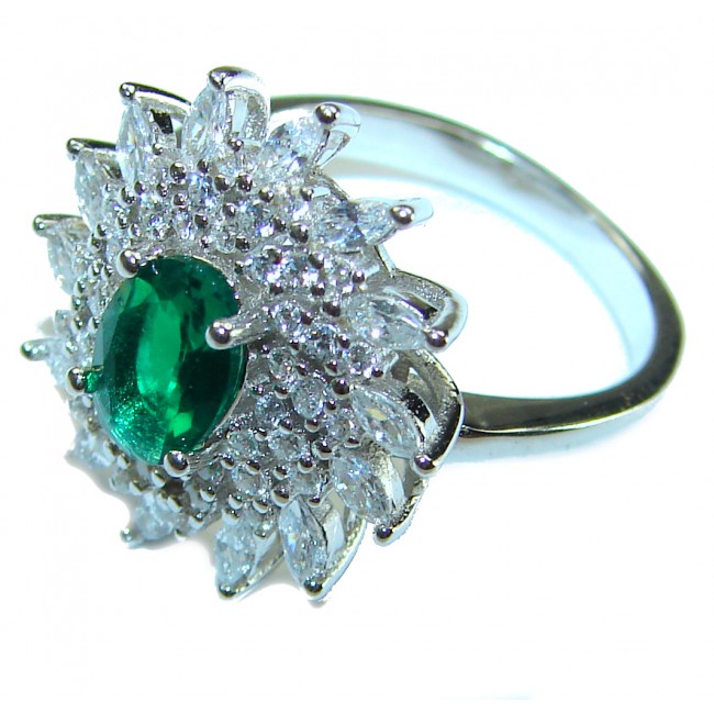 Fancy Emerald .925 Sterling Silver handmade Ring size 5 3/4